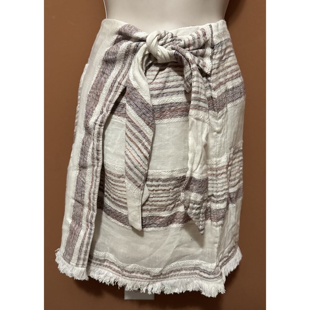 Anthropologie HOLDING HORSES Wrap Skirt Ivory Red Boho Fringe Sz 4 NWT $88